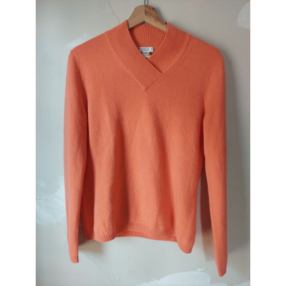 Investments Cashmere Women's Grapefruit Orange Pullover V Neck Sz M